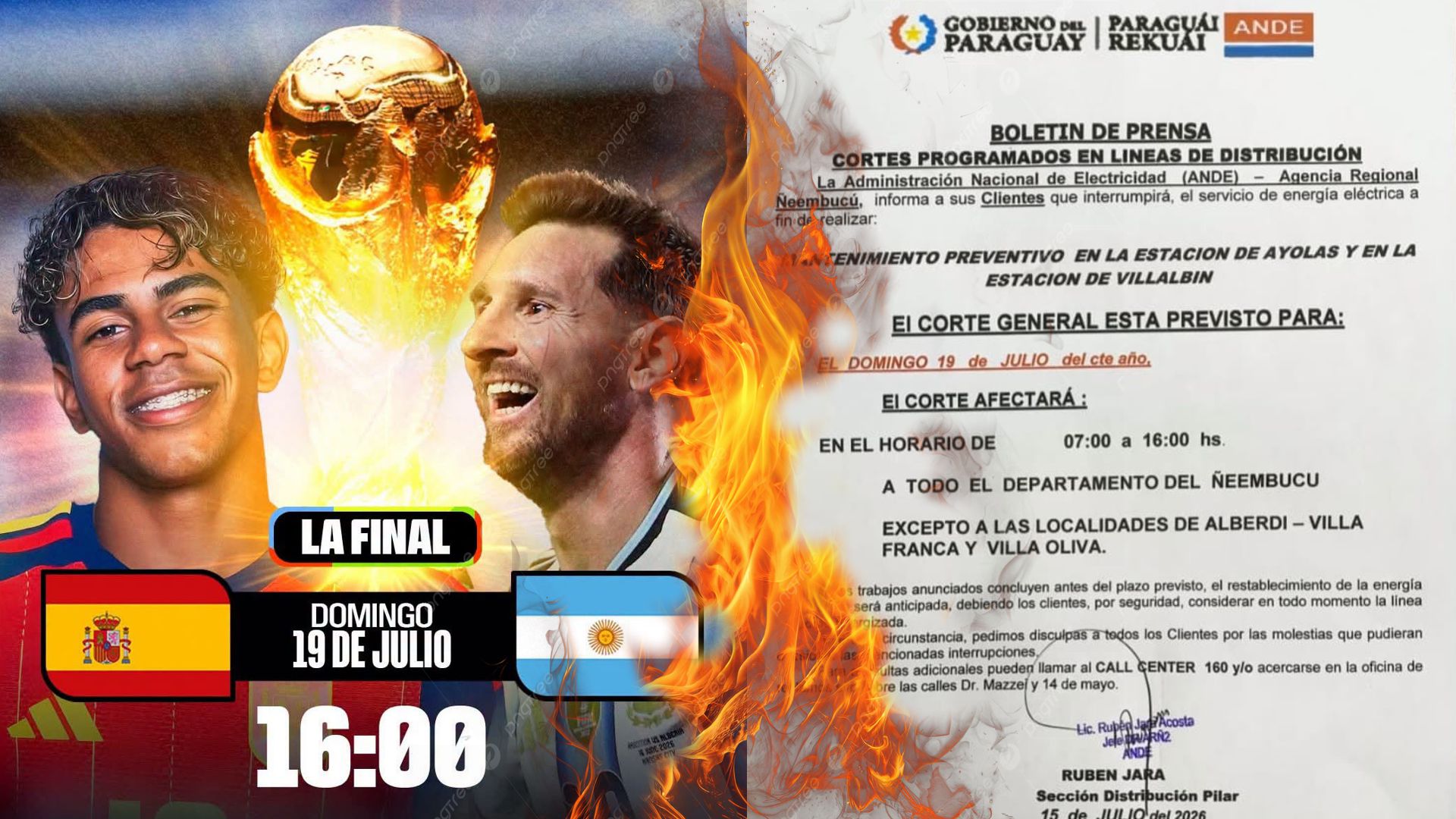 ANDE evalúa postergar el corte de energía que coicide con el día de la final del Mundial 2026